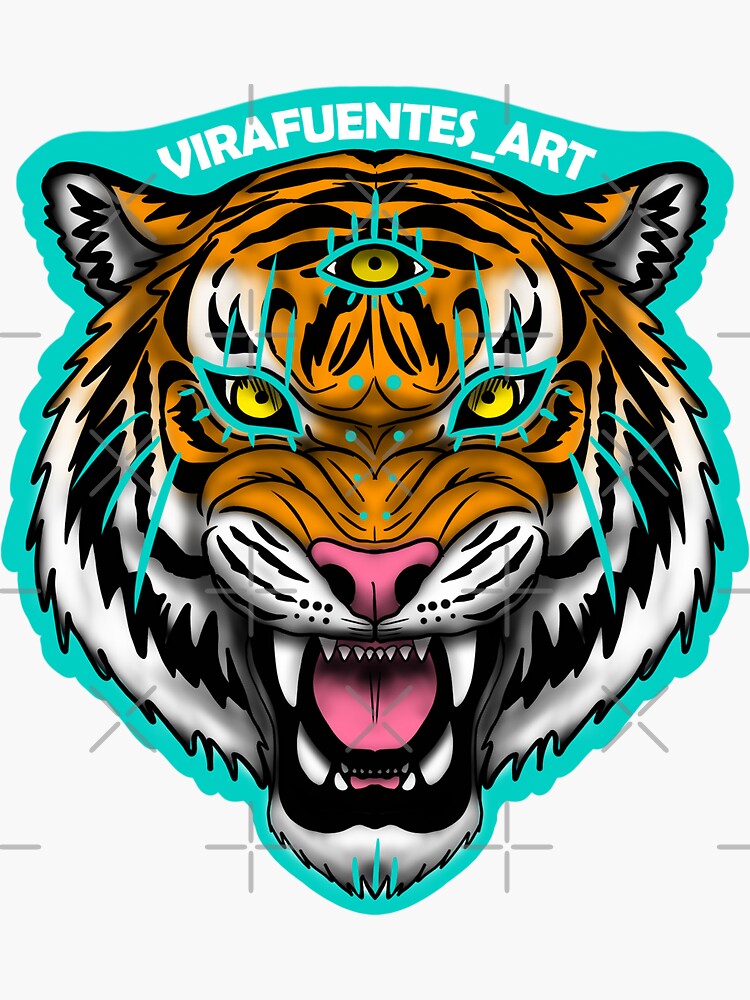 Thumbnail 3 of 3, Sticker, RIOT_Tiger designed and sold by VirafuentesArt.
