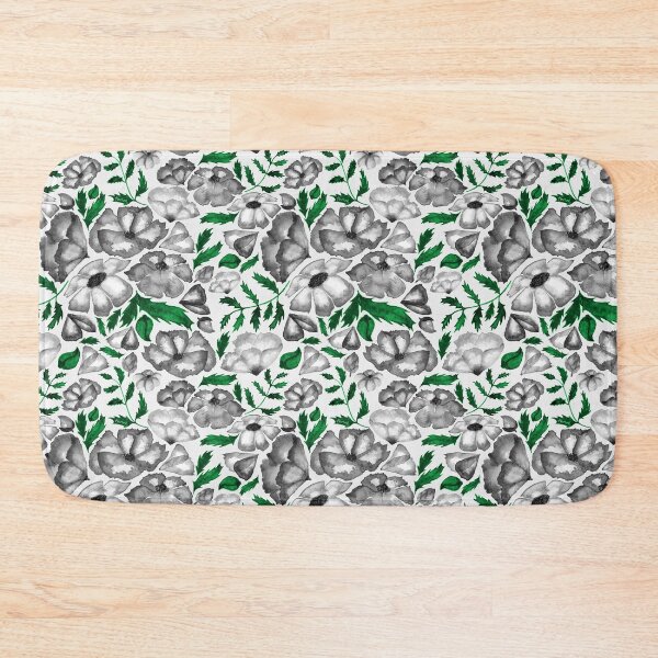 Item preview, Watercolor Floral Pattern Pillow - Elegant Black, White and Green Design designed and sold by thrine.