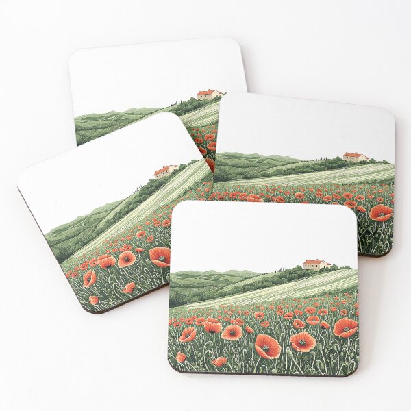 Item preview, Intricate Pen Illustration of Poppies in a Rolling Field with Farmhouse designed and sold by PaintbrushPlace.