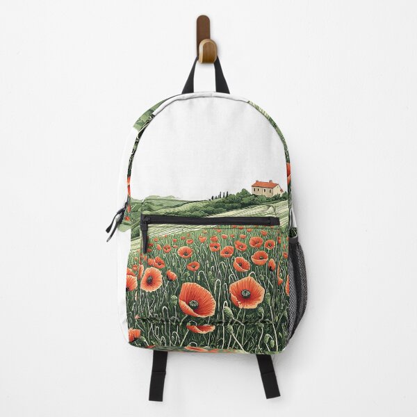 Item preview, Intricate Pen Illustration of Poppies in a Rolling Field with Farmhouse designed and sold by PaintbrushPlace.