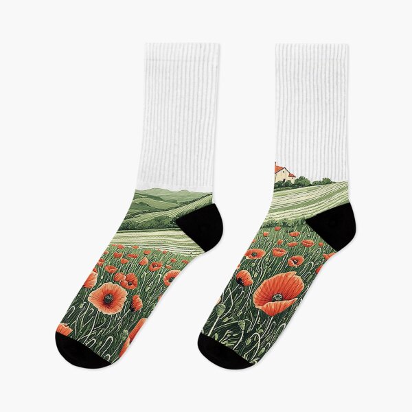 Item preview, Intricate Pen Illustration of Poppies in a Rolling Field with Farmhouse designed and sold by PaintbrushPlace.