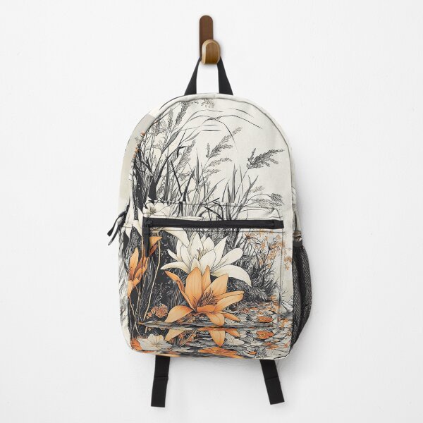 Item preview, Intricate Pen Illustration of Lilies by a Quiet Lake with Swan designed and sold by PaintbrushPlace.