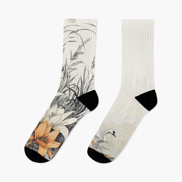 Item preview, Intricate Pen Illustration of Lilies by a Quiet Lake with Swan designed and sold by PaintbrushPlace.