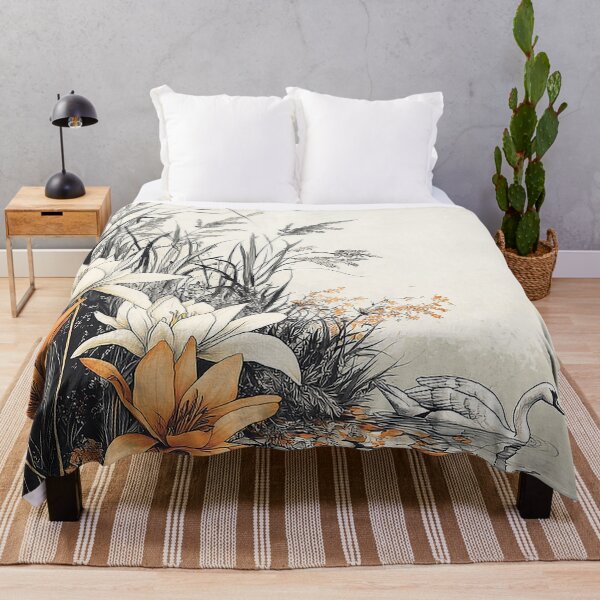Item preview, Intricate Pen Illustration of Lilies by a Quiet Lake with Swan designed and sold by PaintbrushPlace.