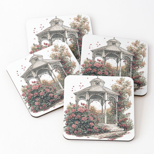 Item preview, Intricate Pen Illustration of Rose Garden with Victorian Gazebo designed and sold by PaintbrushPlace.