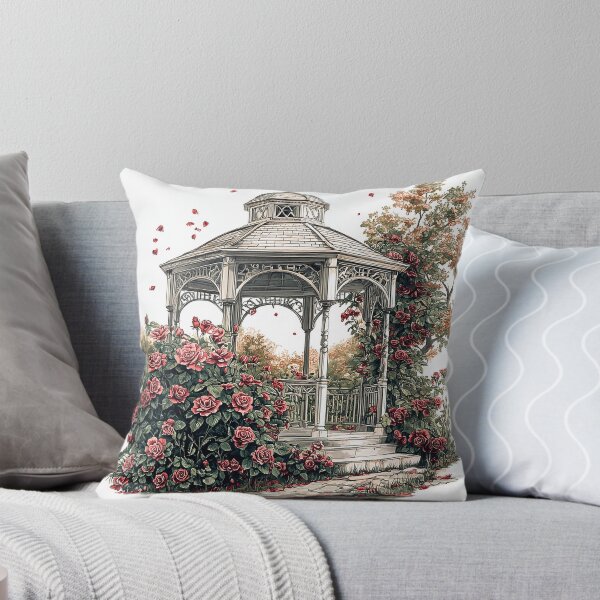 Item preview, Intricate Pen Illustration of Rose Garden with Victorian Gazebo designed and sold by PaintbrushPlace.