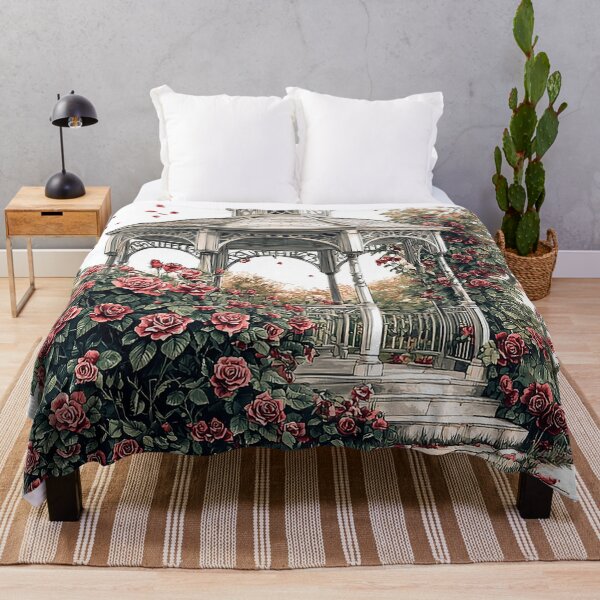 Item preview, Intricate Pen Illustration of Rose Garden with Victorian Gazebo designed and sold by PaintbrushPlace.