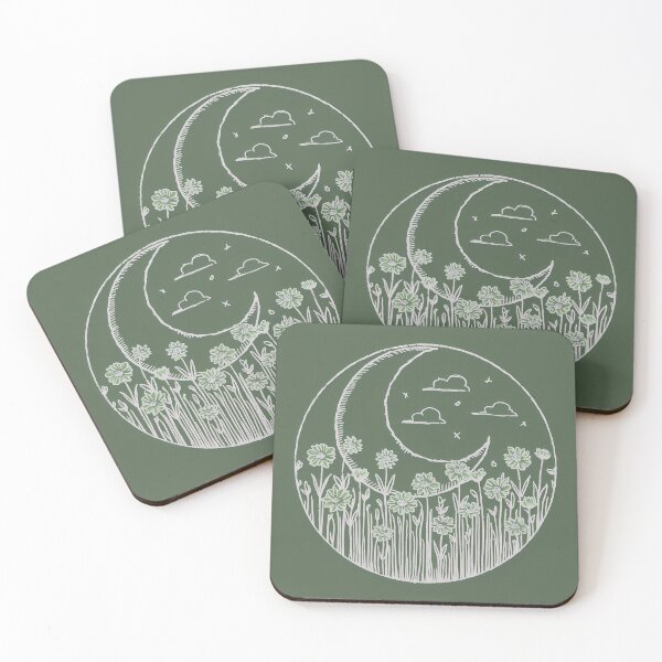 Item preview, Fifth of the Seven Nights. Moonlit Night, Meadow, Blooming Flowers against the Moon. Magical Print. designed and sold by Zenithara.