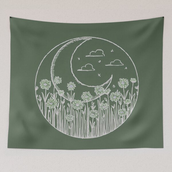 Item preview, Fifth of the Seven Nights. Moonlit Night, Meadow, Blooming Flowers against the Moon. Magical Print. designed and sold by Zenithara.