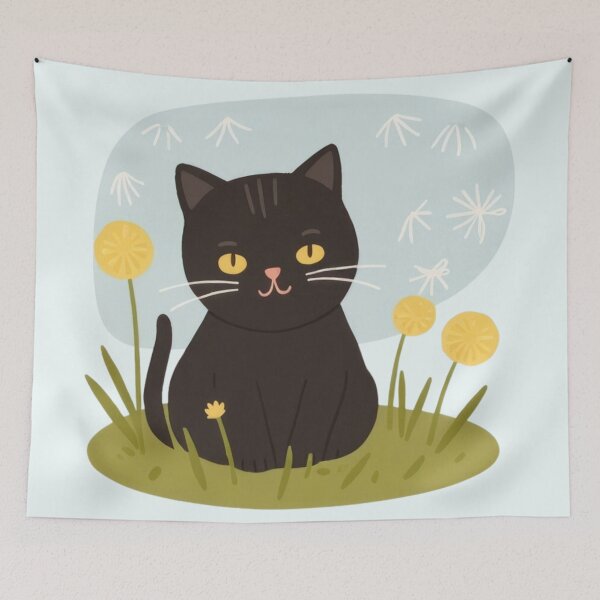 Item preview, Cute chubby funny kitty and dandelions. designed and sold by SaraSumi.