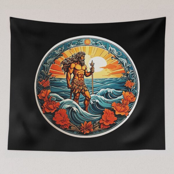 Item preview, Greek God Poseidon in Waves and Hawaii Orchids designed and sold by NautiChic.