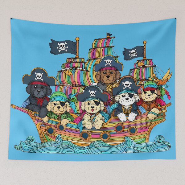 Item preview, Pirate Dogs on a Ship - Playful Cartoon Art designed and sold by beyazart.