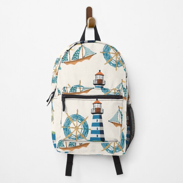 Item preview, Nautical seamless pattern with lighthouse, boat and steering wheel. designed and sold by Jayjaynaenae.