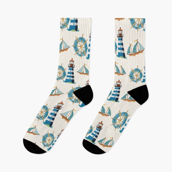 Item preview, Nautical seamless pattern with lighthouse, boat and steering wheel. designed and sold by Jayjaynaenae.
