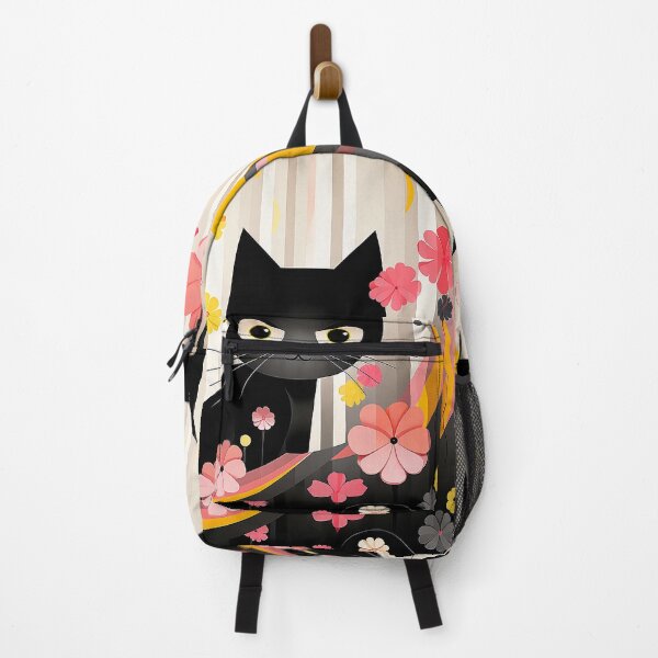 Item preview, Cute Cat and Abstract Flower in Light Black and Yellow designed and sold by PaintbrushPlace.