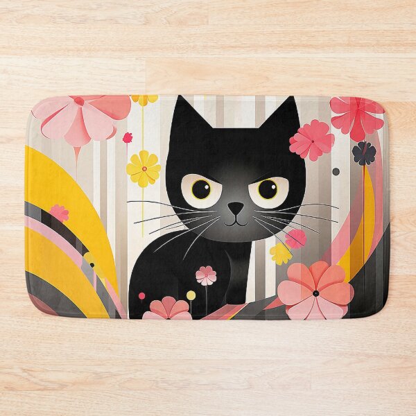 Item preview, Cute Cat and Abstract Flower in Light Black and Yellow designed and sold by PaintbrushPlace.