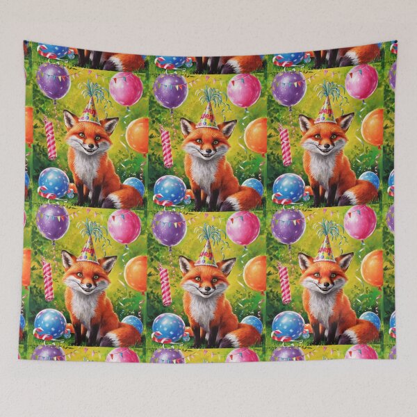 Item preview, Birthday Celebration. Birthday Fox. Adorable fox, birthday balloons, watercolor fox, fox drawing, floral fox designed and sold by FoxVibes.