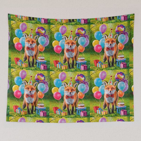 Item preview, Birthday Celebration. Birthday Fox. Adorable fox, birthday balloons, watercolor fox, fox drawing, floral fox designed and sold by FoxVibes.