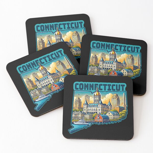 Artikelvorschau, Connecticut State Map USA Skyline und Sehenswürdigkeiten Illustration - Reise-Souvenir-Kunst entworfen und verkauft von Unitepeople.
