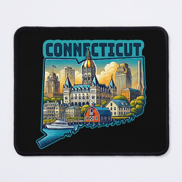 Item preview, Connecticut State Map USA Skyline and Landmarks Illustration- travel souvenir art designed and sold by Unitepeople.