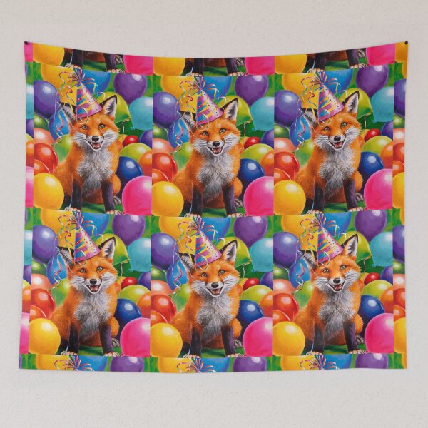 Item preview, Birthday Celebration. Birthday Fox. Adorable fox, birthday balloons, watercolor fox, fox drawing, floral fox designed and sold by FoxVibes.
