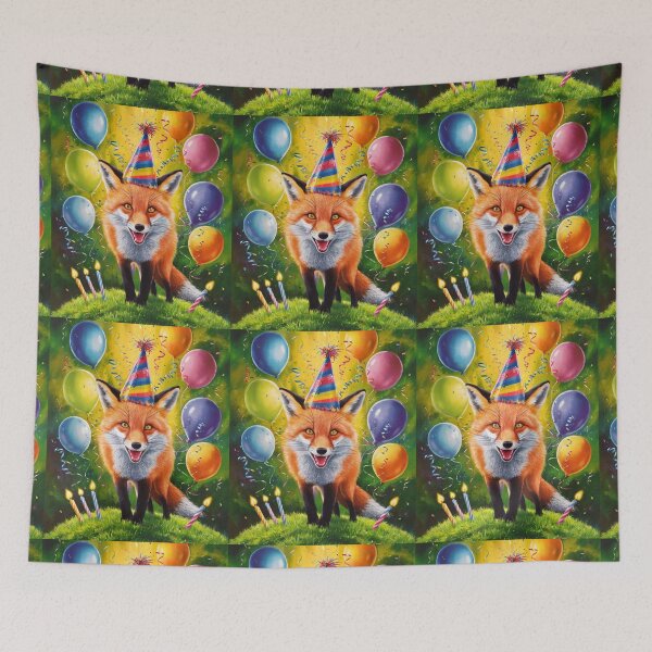 Item preview, Birthday Celebration. Birthday Fox. Adorable fox, birthday balloons, watercolor fox, fox drawing, floral fox designed and sold by FoxVibes.