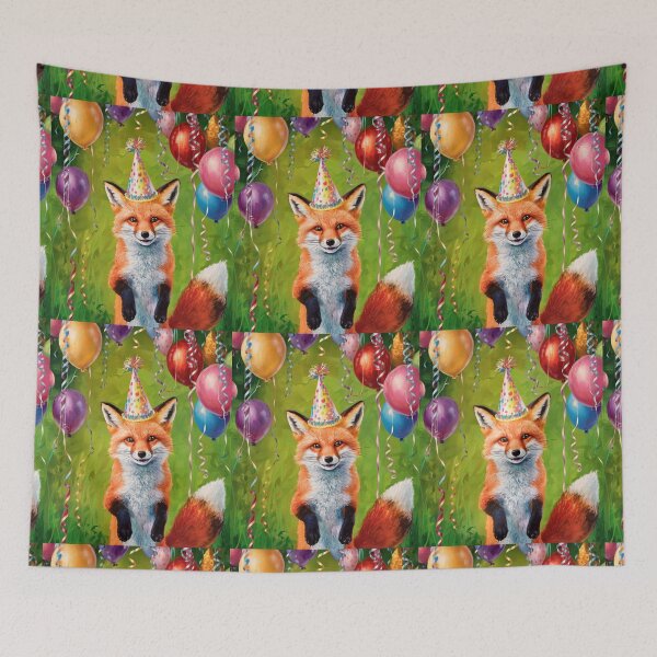 Item preview, Birthday Celebration. Birthday Fox. Adorable fox, birthday balloons, watercolor fox, fox drawing, floral fox designed and sold by FoxVibes.