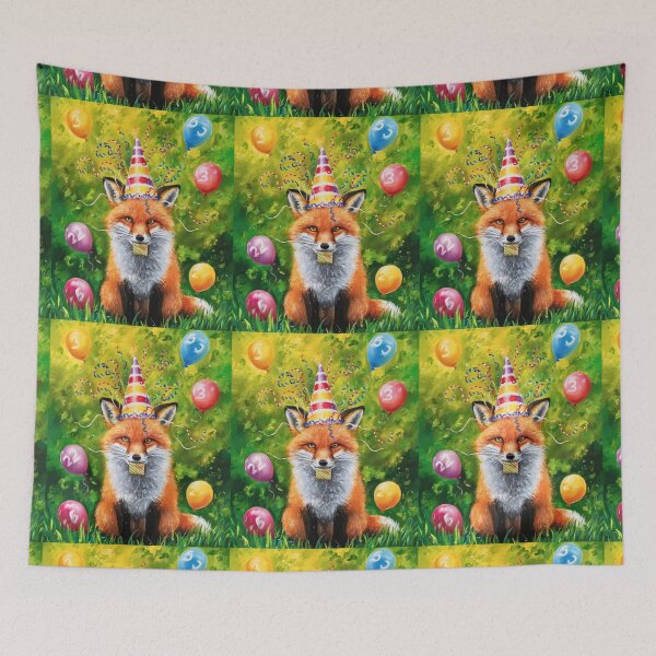 Item preview, Birthday Celebration. Birthday Fox. Adorable fox, birthday balloons, watercolor fox, fox drawing, floral fox designed and sold by FoxVibes.