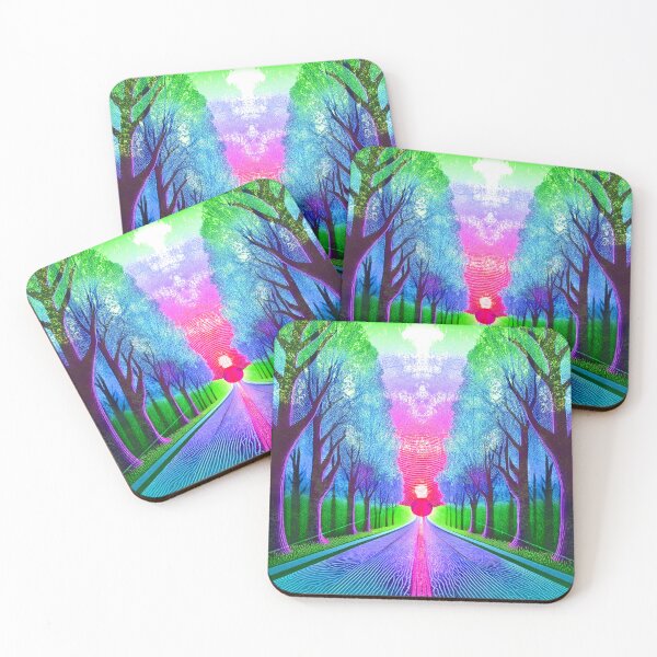 Item preview, Festival atmosphere - psychedelic forest, bathed in sea and setting sun - shades of navy blue and magenta. designed and sold by My-fake-places.