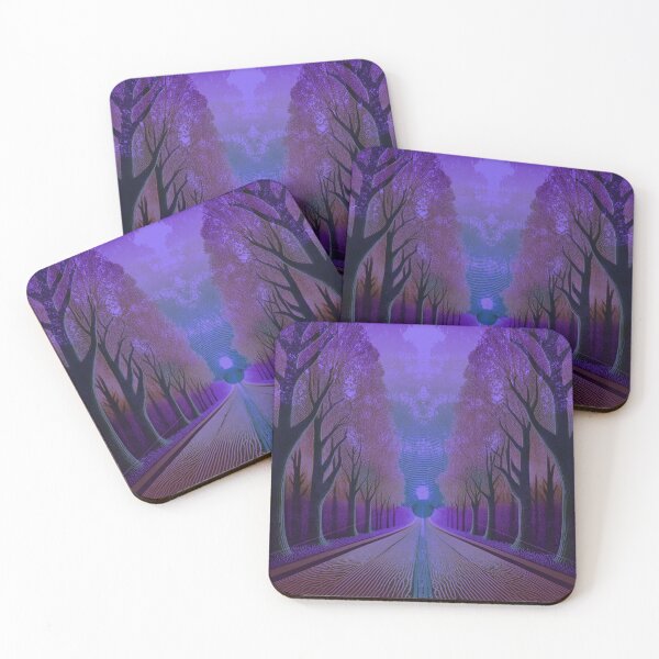 Item preview, Festival atmosphere - psychedelic forest, bathed in sea and setting sun - shades of navy blue and purple. designed and sold by My-fake-places.