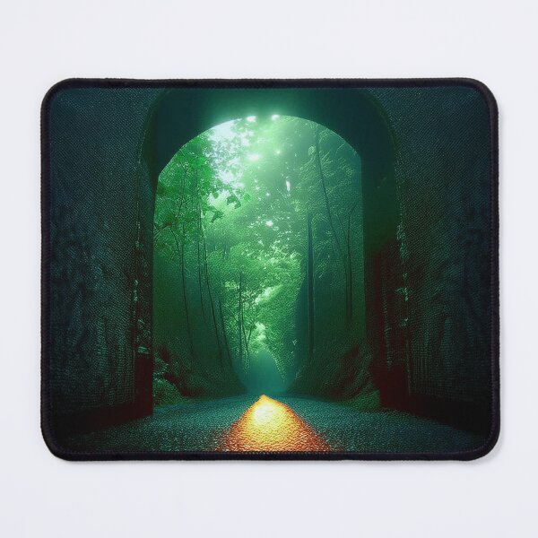 Item preview, Festival atmosphere - a psychedelic gate in the middle of the forest, bathed in the setting sun - shades of green and black. designed and sold by My-fake-places.