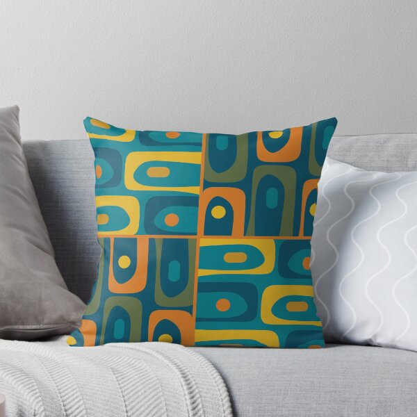 Item preview, Mid Century Modern Piquet Retro Abstract Multi Pattern in Moroccan Blue Teal Orange Olive Mustard designed and sold by kierkegaard.