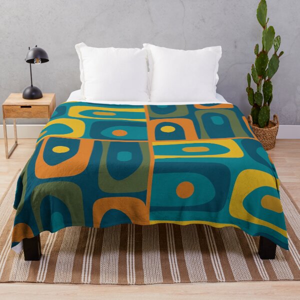 Item preview, Mid Century Modern Piquet Retro Abstract Multi Pattern in Moroccan Blue Teal Orange Olive Mustard designed and sold by kierkegaard.
