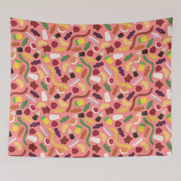 Item preview, Illustrated Allen's Lollies Gummy Candy Party Mix Pattern Pink designed and sold by Juliet Raines.