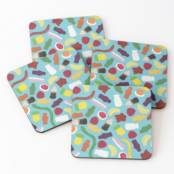 Item preview, Illustrated Allen's Lollies Gummy Candy Party Mix Pattern Blue designed and sold by Juliet Raines.
