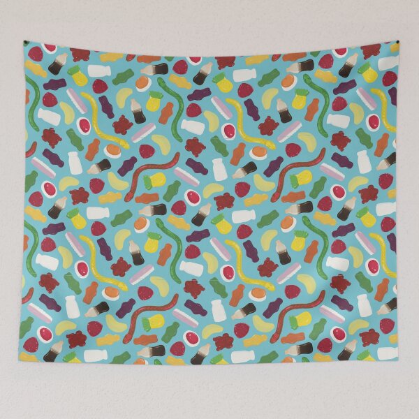Item preview, Illustrated Allen's Lollies Gummy Candy Party Mix Pattern Blue designed and sold by Juliet Raines.