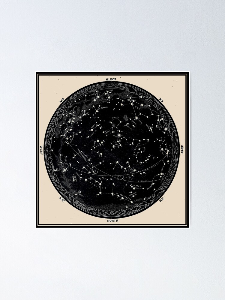 CONSTELLATION GALAXY Vintage 1963 Zodiac Star Map Print