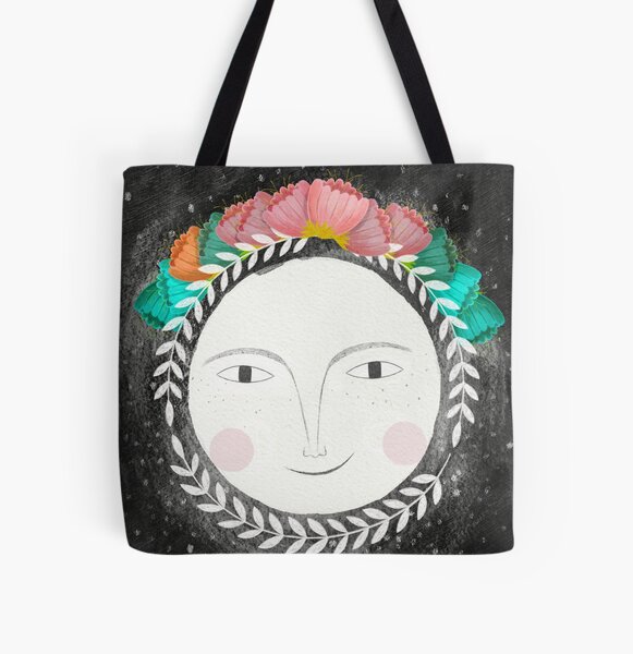 full moon with flowers illustration All Over Print Tote Bag