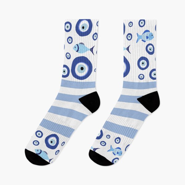 Item preview, Greek Mati Evil Eye With Fish and Blue Stripes designed and sold by TRVLR Designs.
