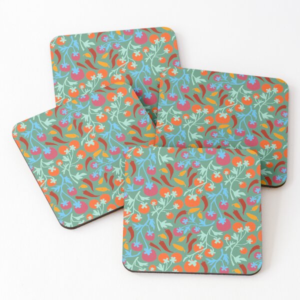 Item preview, Red tomatoes and yellow chills on cool green background.  designed and sold by Inkworthy.