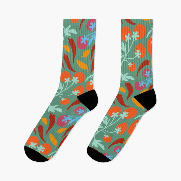 Item preview, Red tomatoes and yellow chills on cool green background.  designed and sold by Inkworthy.