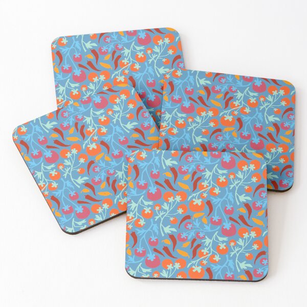 Item preview, Red Tomatoes and yellow chilli’s on teal blue back ground designed and sold by Inkworthy.