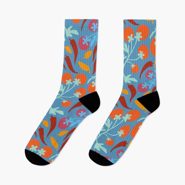 Item preview, Red Tomatoes and yellow chilli’s on teal blue back ground designed and sold by Inkworthy.
