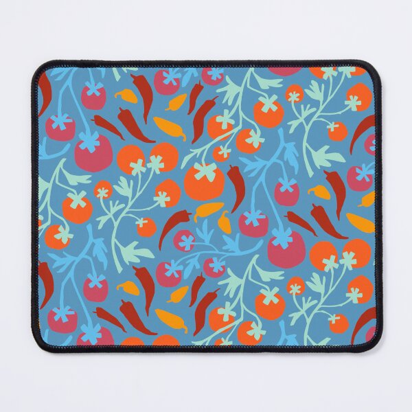 Item preview, Red Tomatoes and yellow chilli’s on teal blue back ground designed and sold by Inkworthy.