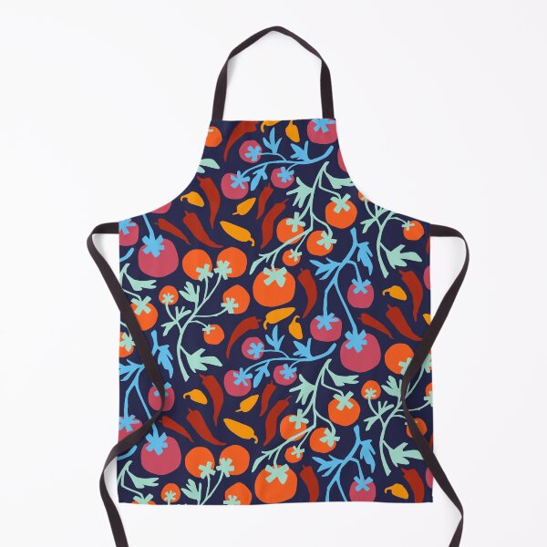 Item preview, Red tomatoes and yellow chilli’s on navy blue back ground  designed and sold by Inkworthy.