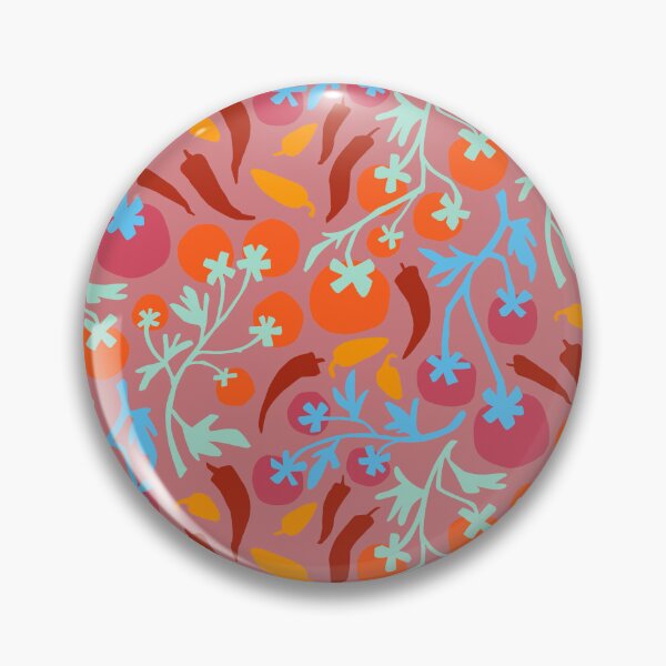 Item preview, Red tomatoes and yellow chilli’s on dusty pink background  designed and sold by Inkworthy.