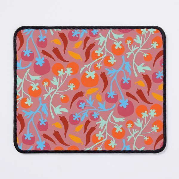 Item preview, Red tomatoes and yellow chilli’s on dusty pink background designed and sold by Inkworthy.