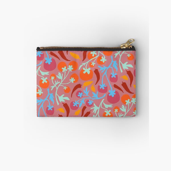 Item preview, Red tomatoes and yellow chilli’s on dusty pink background  designed and sold by Inkworthy.