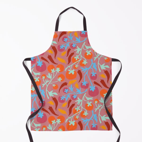 Item preview, Red tomatoes and yellow chilli’s on dusty pink background  designed and sold by Inkworthy.