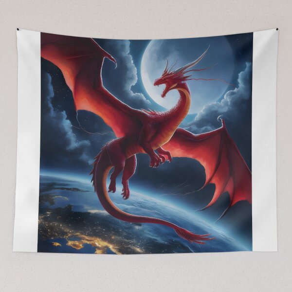 Item preview, Majestic Red Dragon and the Moon. designed and sold by MyHappyArtShop.